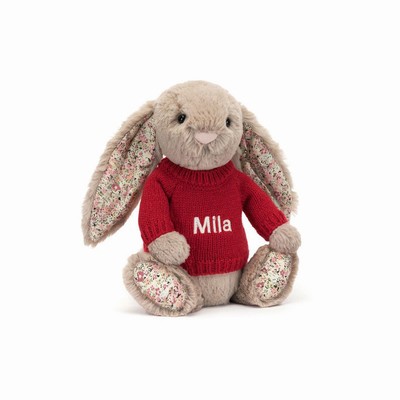 Jellycat Blossom Bea Beige Bunny with Red Jumper New Zealand | USVQZ9083